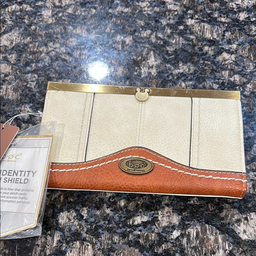 b.o.c. Cream and Tan Wallet with Metal Clasp